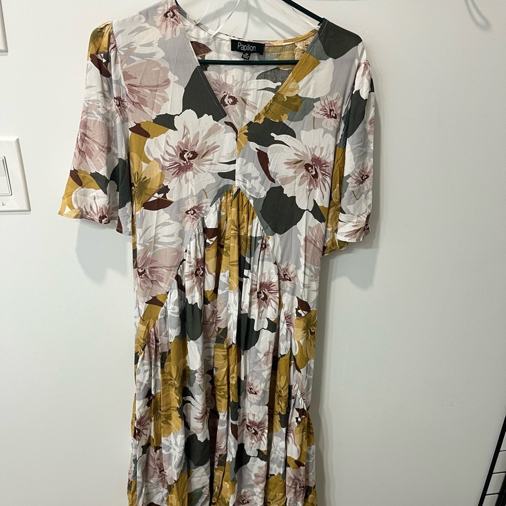 Pzalon Floral Midi Dress - Yellow and Pink